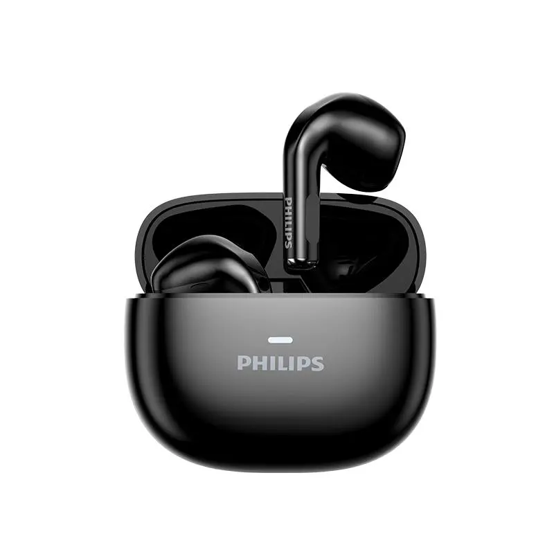 Philips TAT1040 Portable TWS HiFi Stereo Semi-in-Ear Wireless Rechargeable Bluetooth 6.0 Earbuds - Compact Fit, AI Call Noise Cancellation, 13mm Deep Bass Driver, 14H Playtime, Charging & Sync, Durable Black Audio Device