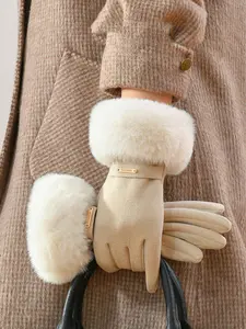 Women's Solid Color Touch Screen Warm Gloves, Elegant Fashionable Suede Gloves for Fall & Winter, Women's Gloves for Outdoor Activities, Touchscreen Glove