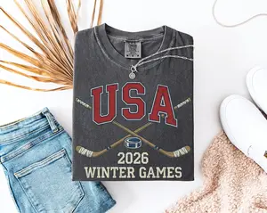 USA Hockey Shirt 2026 Winter Games, Vintage American Ice Hockey Printed on Comfort Color T-shirt