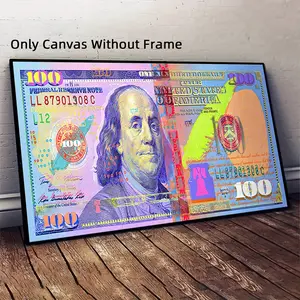 1Pc Unframed Pop 100 Dollars Bill Office Graffiti Wall Art, Money Inspirational Canvas Posters, Entrepreneur Motivational Benjamin Franklin Dollar Cash Wall Decor, Artwork Wall Painting For Gift, Wall Picture for Living Room, Bedroom, Corridor