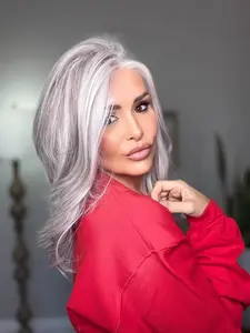 Lovestory Amelia Gray Highlight Color Lace Front Wig Pre Layered Heat Resistant Synthetic Fiber Lace Front Wig for Women 13x4 Free Part Wig