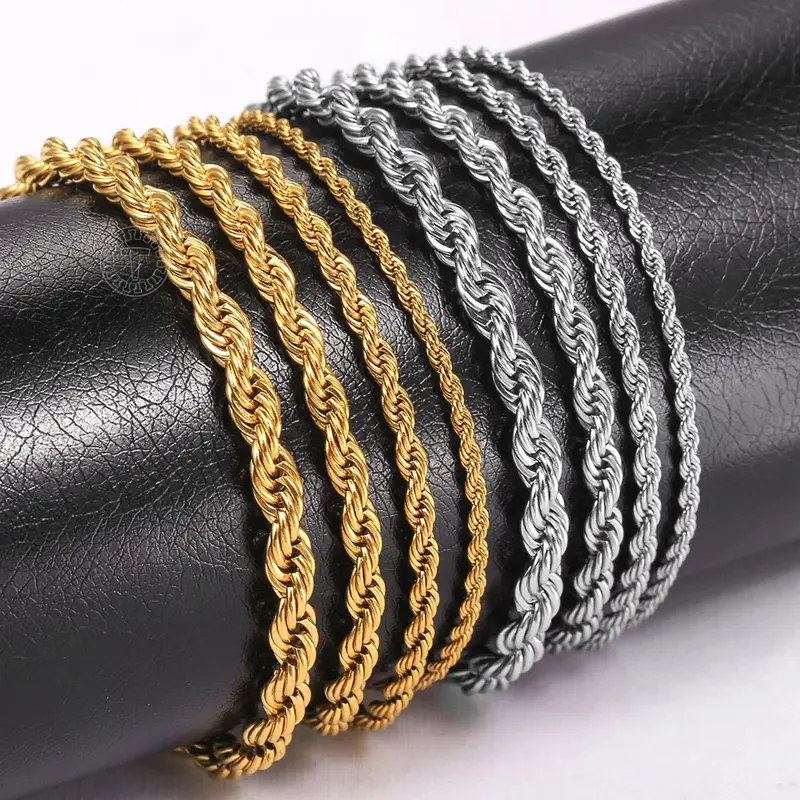 2/3/4/5mm Stainless Steel Twisted Rope Chain Bracelets for Women Men Fashion Punk Bangle Adjustable 18cm+5cm