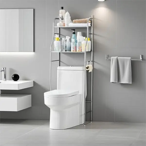 Garvee Dustproof Clean Space-Saving Over Toilet Storage Rack - 3-Tier Metal Bathroom Organizer Shelf with Removable Towel Hooks, Toilet Paper Holder, Durable Freestanding for Bathroom, Laundry Room