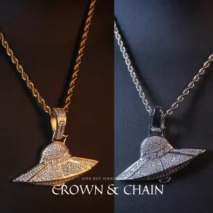 wow!UFO iced out, gold plated never tarnishing pendant hiphop necklace