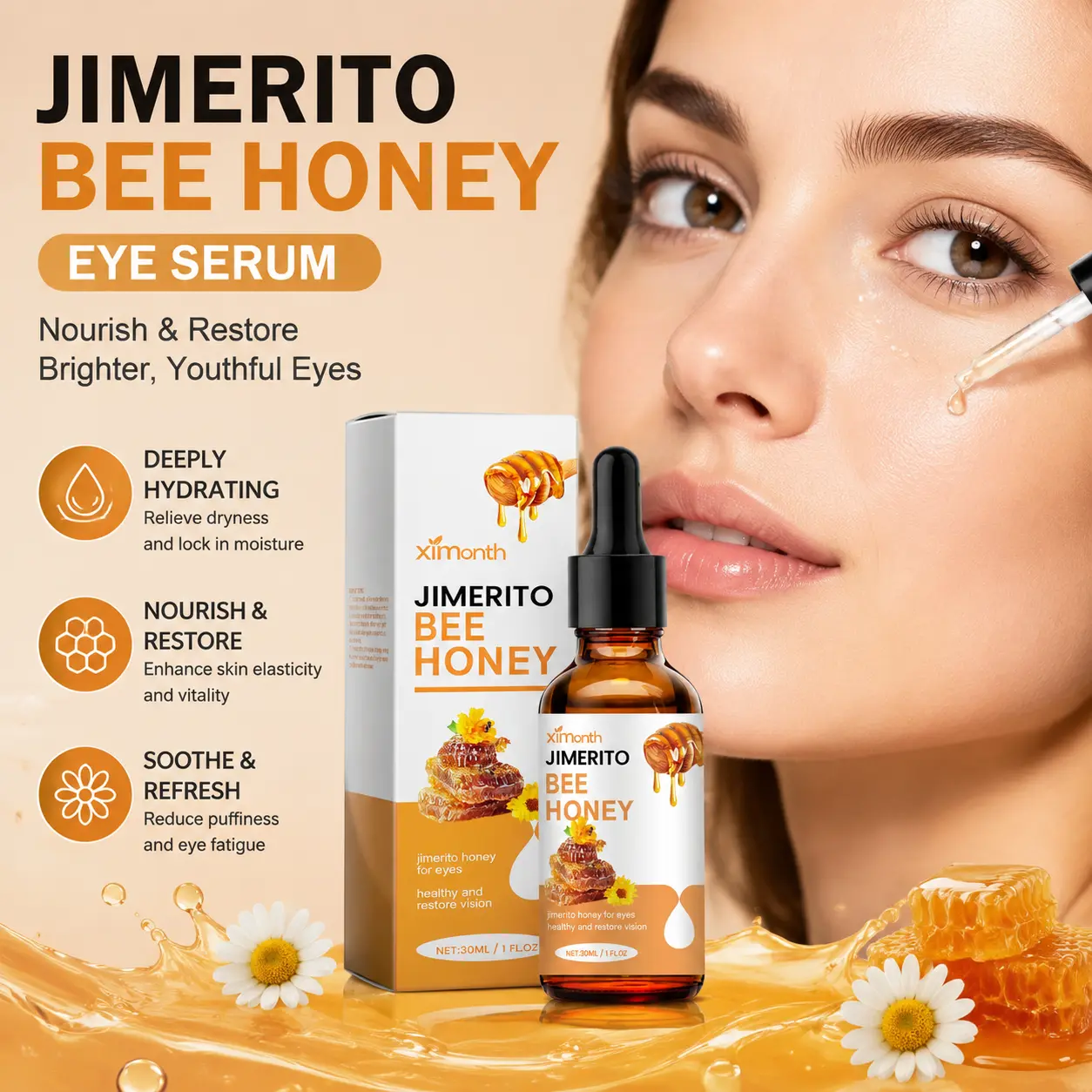 Honey Eye Drops, Soothing Care Solution, Refreshing and Moisturizing Eye Care, Suitable for Soothing Dry and Tired Eyes, Warm and Non Irritating, Moisturizing The Eyes, Essential for Daily Eye Care