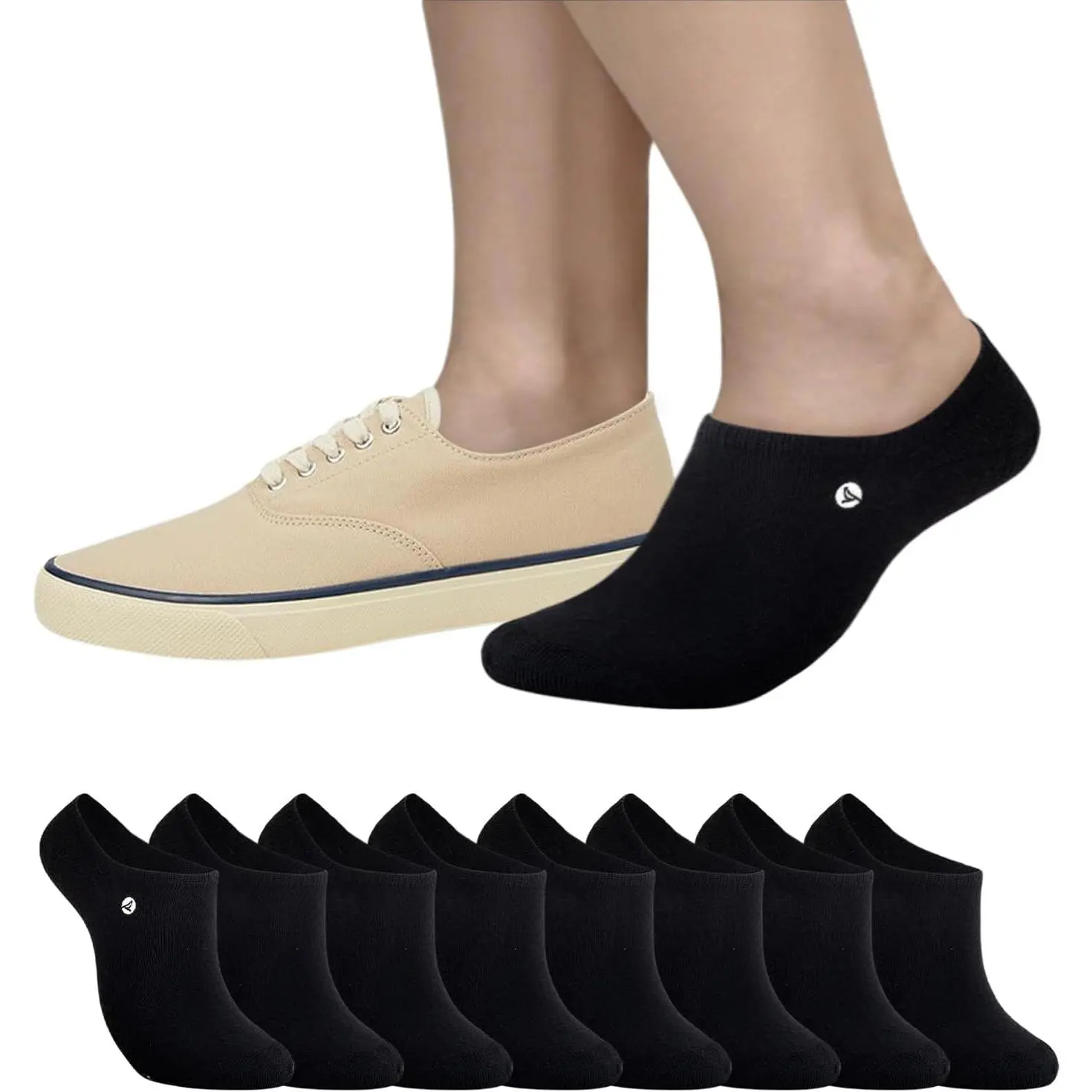 Sperry Men's Cushioned No Show Socks 8-Pack – Moisture-Wicking, Non-Slip Fit, Low Cut Ankle Socks for Everyday Wear