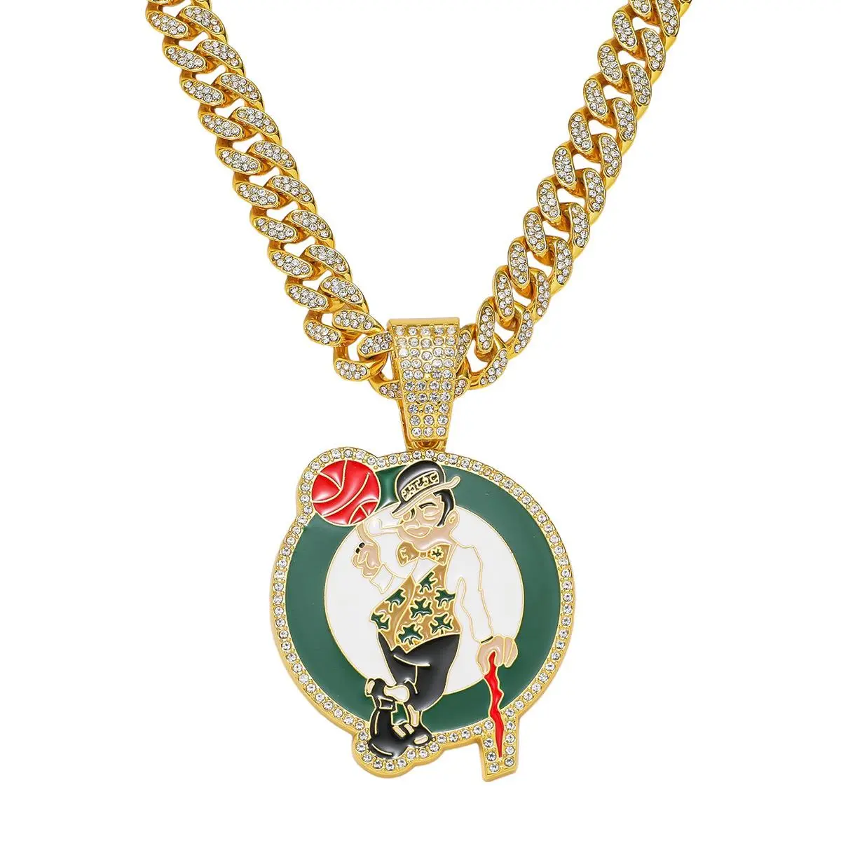 New European and American Cross-Border Men's Full Diamond Chain Hip-Hop Style Personality Sports Basketball Logo Pendant Necklace