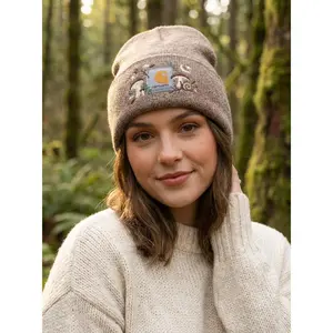Mushroom Embroidered Beanie for Women – Cozy Custom Knit Winter Hat