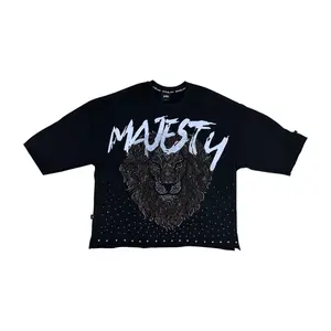 WH-SM6185 - Majesty Studs n Rhinestone Cropped Top Graphic T-Shirt