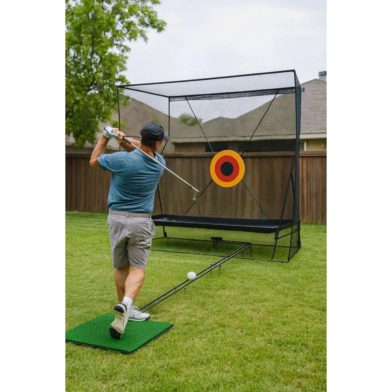 10x8ft Golf Hitting Practice Net with Dual Side Net Barriers, Heavy Duty Steel Frame, Practice Mat, Targets & Automatic Ball Return for Backyard Driving, Chipping, Swing Training Indoor & Outdoor