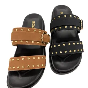 WOMENS SLIDE WITH GOLD DETAILS AND BUCKLE SEPHIA-S