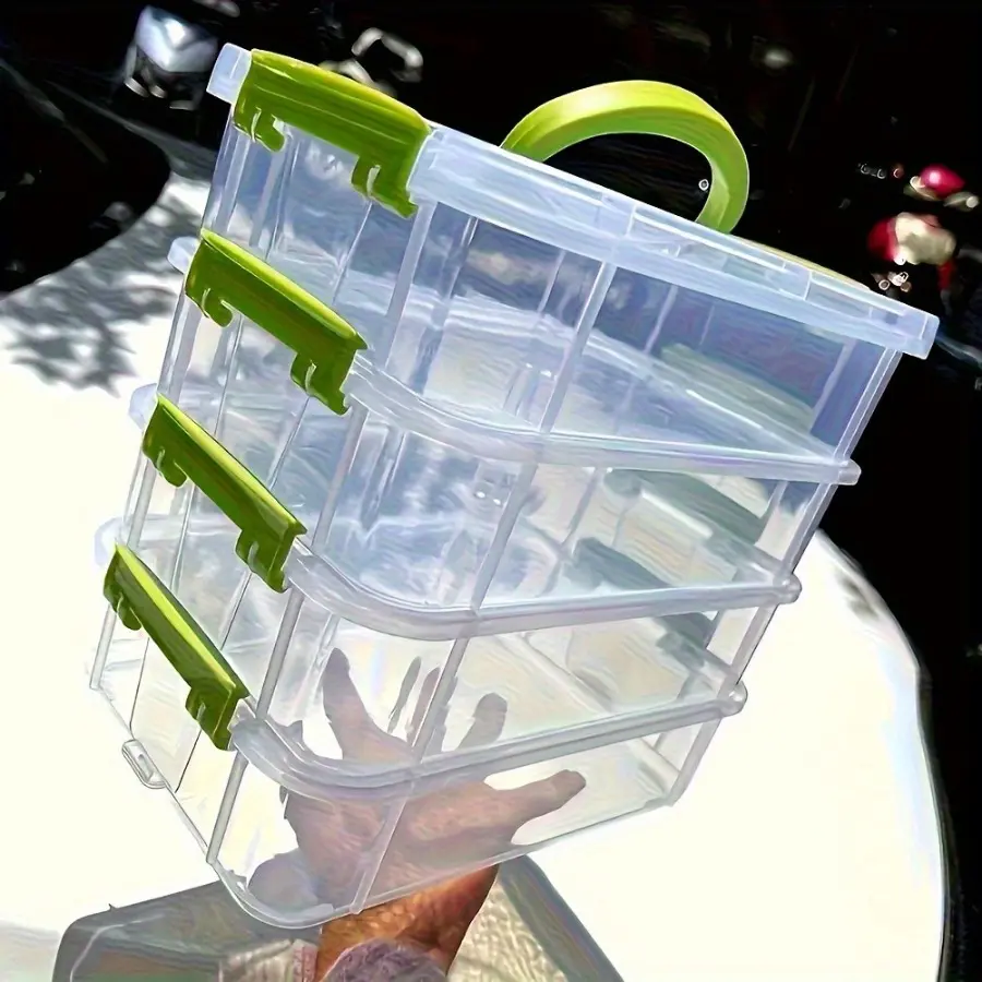 4-Tier Clear Plastic Storage Box with Handle, Stackable Portable Craft Organizer, Multipurpose Storage Case for Art Supplies, Toys, Beads, Tools & Small Household Items