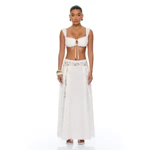 Femme Muse Lace Linen Skirt Set - White