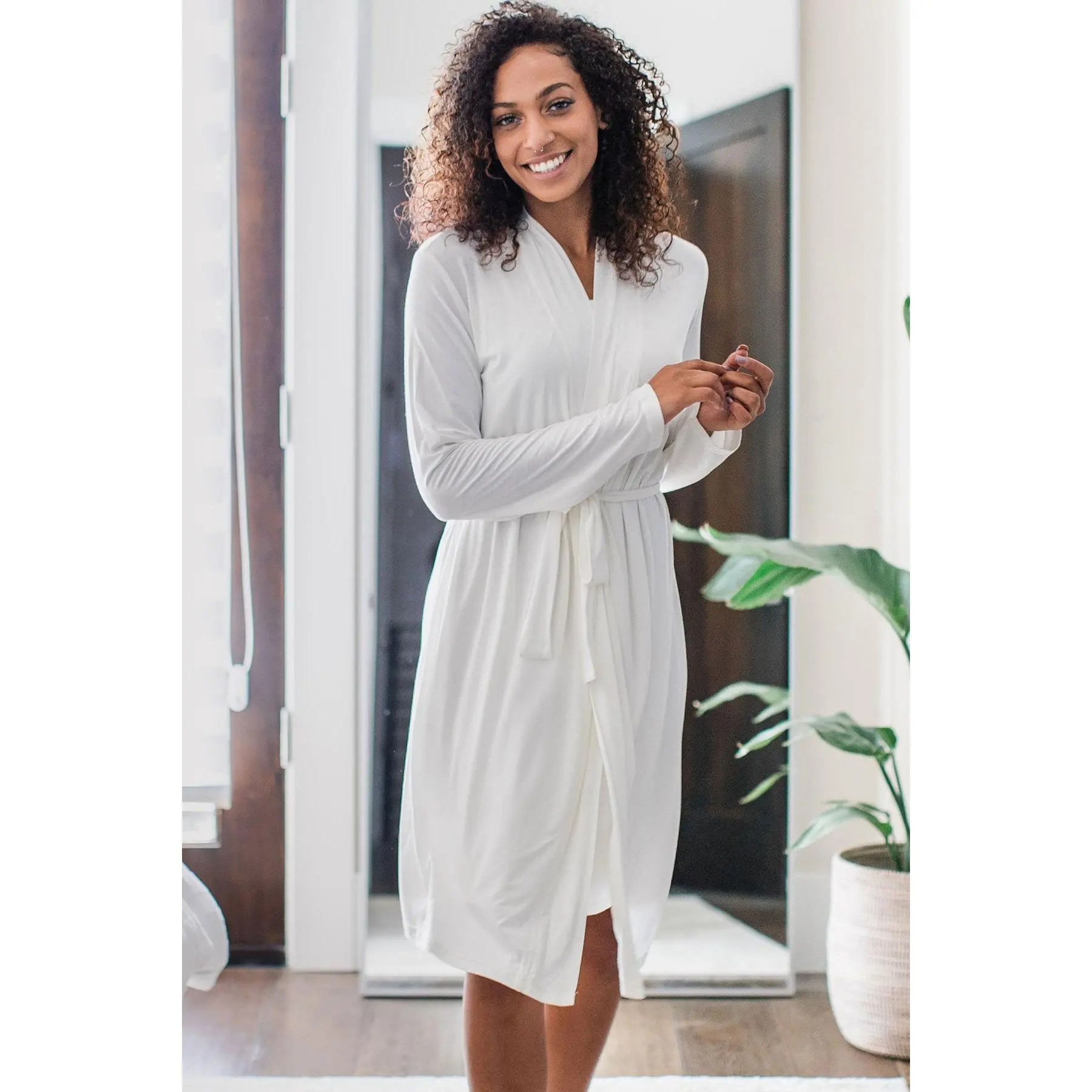 Serenity Long Sleeve Short Belted Bamboo Robe