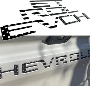 Tailgate Insert Letters – Compatible with Silverado 2019, 2020, 2021, 2022, 2023, 2024, 2025 | 2026 Black American Flag | Strong 3M Adhesive | Durable ABS | Easy Install