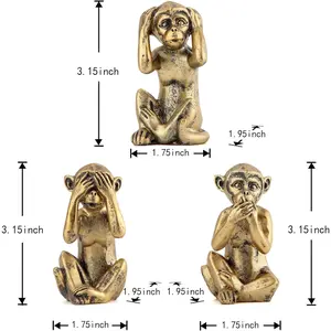 3 Wise Monkeys Statue for Home Decor Accents,Hear no Evil See no Evil Speak no Evil Figurine for Living Room Boho Desk Gold Modern Table Decor,Monkey Gift Shelf Decor Accents Antique Bronze Ornaments Coppery