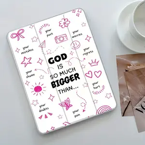Hand-Painted God is So Much Bigger iPad Folding Stand Case Tablet Protective Cover with Acrylic Hard Back, Floral Design, Fits iPad 10.2inch and Pro, Includes Pencil Slot and Charging Adapter Slot