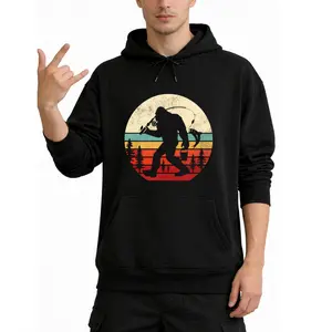 Retro Bigfoot Fishing Hoodie – Funny Sasquatch Design for Dad and Kids, Long Sleeve Comfort