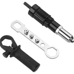 Car Rivet Gun Adapter Kit, Alloy SteelRiveter Tool with Handle Grip and 4 RivetHeads, Universal Pop Riveting Nut DrillAttachment for Cordless Electric Power Drill