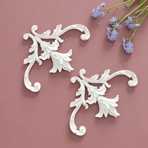 PU Wall Corner Flower Decorations, Vintage Handcrafted Carved Design, TV Background Wall & Ceiling Decoration, Set of 2 Pieces