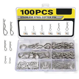 100 count Cotter Pins Assortment Kit, 304 Stainless Steel R Clips, 6 Sizes Hardware Pins, Split Pin Set for Trailer Locking, , Mechanic, Pin Lock Systems