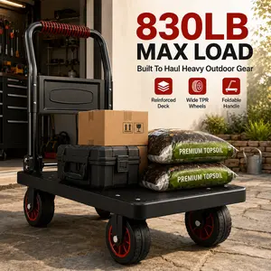 Foldable Flatbed Cart - Compact Platform Trolley for Moving Boxes, Storage Bins, Heavy Loads (190lb-660lb Capacity) for Home Improvement, Building Supplies Use