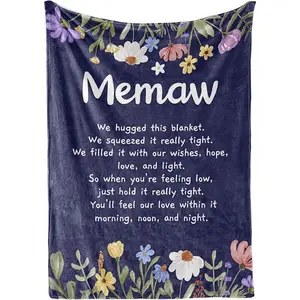 Memaw Gifts, Grandma Gifts for Memaw, Flannel Throw Blankets on Mother's Day, Christmas, Birthday, 60" x 80", Blue Flowers
