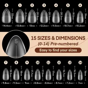 Almond Gel Nail Tips - 360Pcs Pre-Shape Short Nail Tips in 15 Sizes Matte Full Cover Clear False Nails for Extension Home DIY Salon Use Acrylicnails