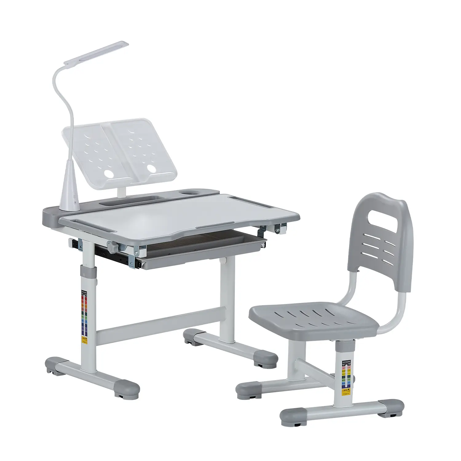 【SummerFinds】VEVOR Kids Study Chair and Desk Set, Study Desk and Chair for Kids with Table Lamp, Adjustable Height & 0-40° Tilted Desktop Kids Desk and Chair, Children Study Table for Bedroom & Study Room, Grey
