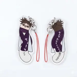 Funny Long Choso Gojo Acrylic Keychain 7cm, Weird Cute JJK Anime Brother Figure Keyring, Double-Sided Manga Accessory Bag Charm with Red Braided Lanyard, Creative Ita-bag Decor Gift for Anime Fans
