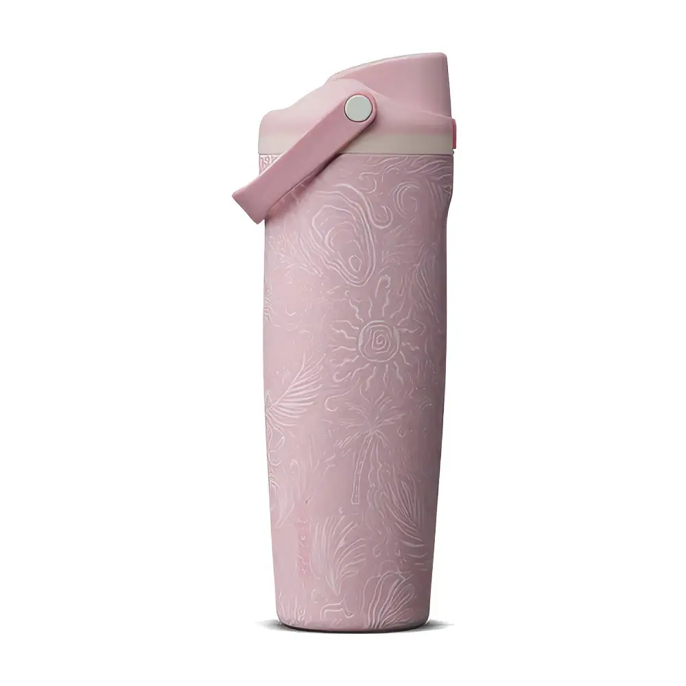 Pink Floral Pattern Water Bottle with Handle and Secure Closure for Everyday Use