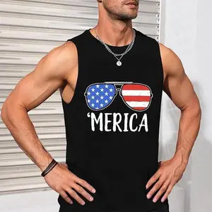 Merica Sunglasses Tank Top – Patriotic 4th of July Shirt, American Flag Apparel, Men’s Sleeveless Tee Red White Blue Hoodie - Sweatshirt