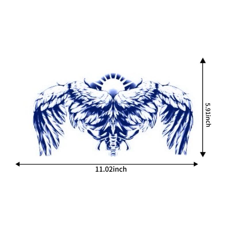 4 Pieces Semi-Permanent Long Lasting Centerpiece Collection Herbal Chest & Upper Back Tattoo Set Sensitive Skin Safe Designs Grand Angel Wings Tribal Emblem for Women and Men
