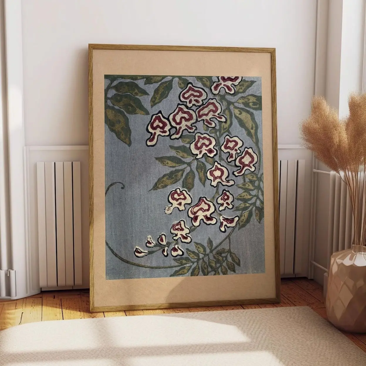 Vintage Japanese Floral Wall Art , Wisteria Botanical Print, Meiji Era Flower Decor |Framless Poster H