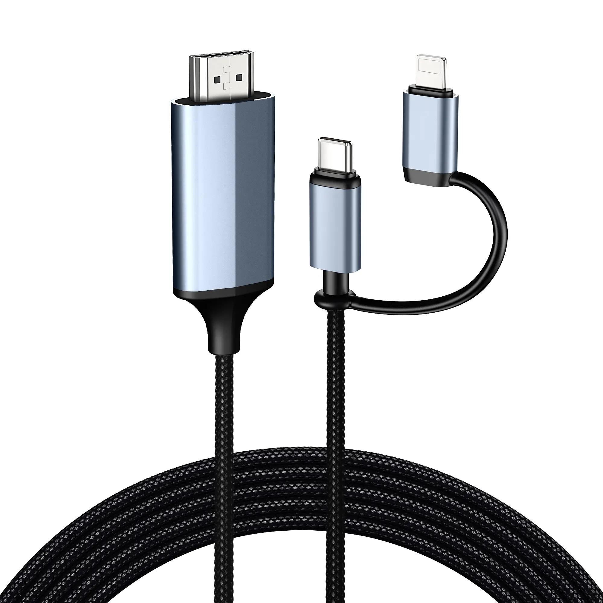 2-in-1 Lightning & Type C to HDMI Cable [6FT], HDMI Cable for iPhone, Dual Interface for All iPhones (16/15/14/13/Pro/Max) & iPad Pro/Air,1080P HD, Sy