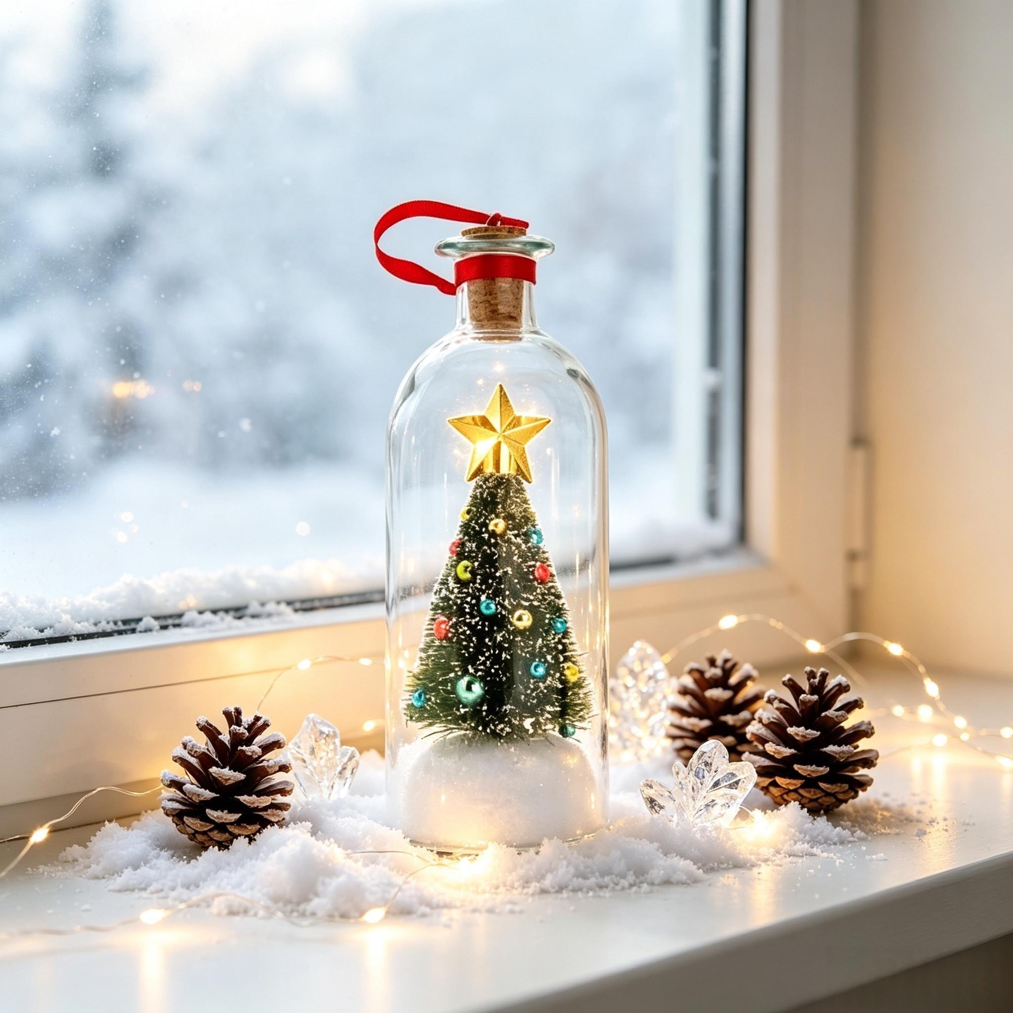 Christmas Mini Christmas Tree in Glass Bottle Recordable Voice Message Ornament Desktop Tabletop Decor Unique Christmas Gift   Voice Recording Keepsake Present and Christmas decorations.