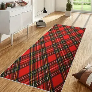 One Christmas plaid pattern runner rug, hallway rug, lightweight and easy-to-clean foldable floor mat, washable and low-maintenance home decor carpet suitable for hallways, corridors, stairs, bedrooms, beside beds, kitchens, etc.