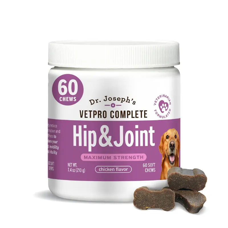VetPro Complete Dr. Joseph's Hip and Joint Dog Chews, Pain and Inflammation Relief with Glucosamine, Chondroitin, MSM, Turmeric, Vitamin C, Omega 3, Treats Hip Dysplasia