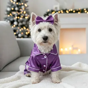 Beautiful Pet pajamas suitable for pets such as Teddy Bears, Bichon Frises, Pomeranians, Poodles, and Bulldogs. Made of comfortable silk, these pajamas include headbands to relieve stress and anxiet # Cute Pet Pajamas # Instagram Viral Pet Outfits # Loung
