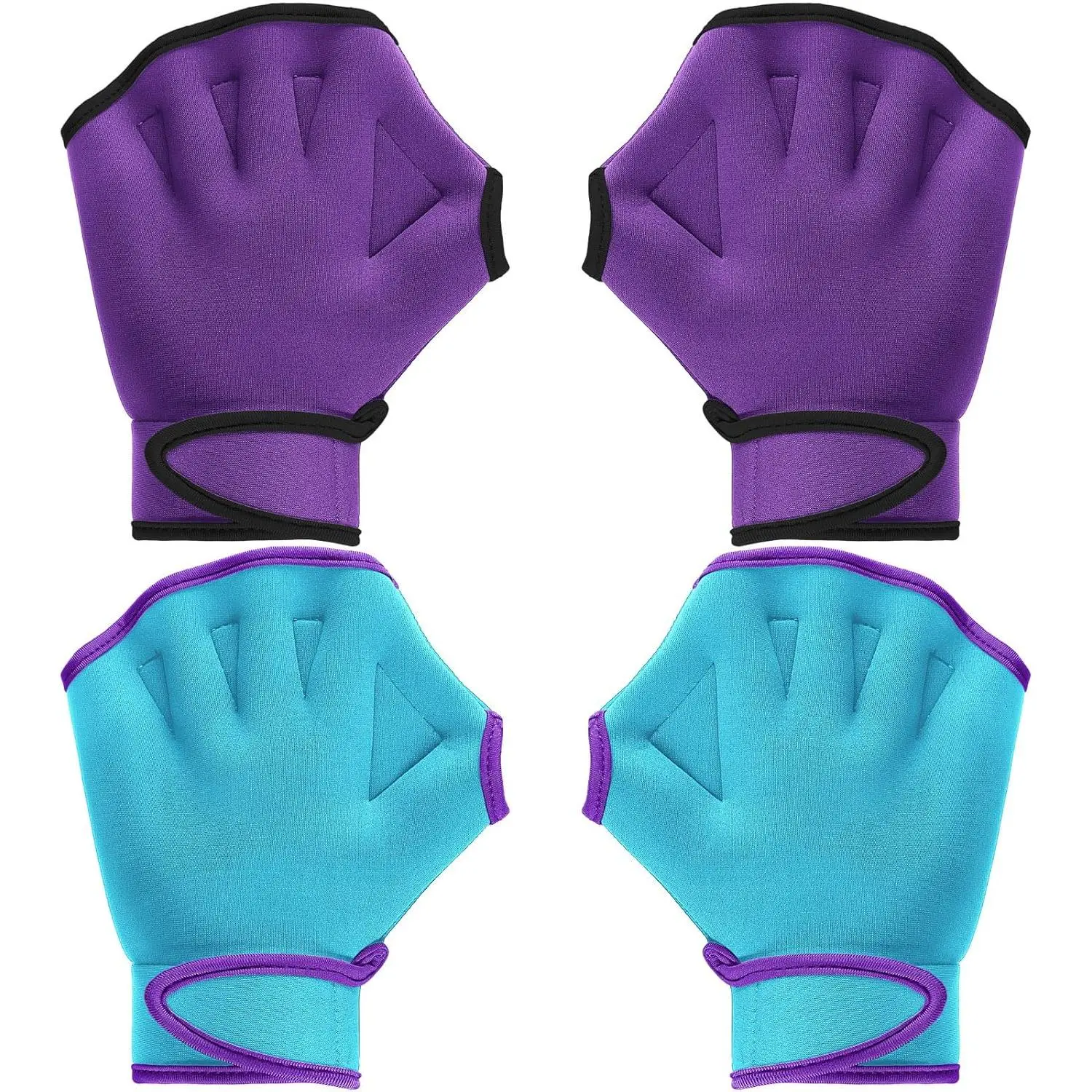 Neoprene Swimming Gloves, 2 Pairs Webbed Water Resistance Mitts for Men & Women with Adjustable Straps for Aquatic Fitness & Diving Training, Light Blue, Purple, Surfing, Training Equipment