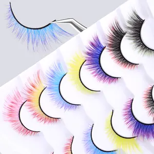 Colorful Gradient False Eyelashes - 7 Pairs , Reusable for Halloween, Thanksgiving, Christmas Makeup Tools  ucool lash clusters Cosmetic ucool lash clusters