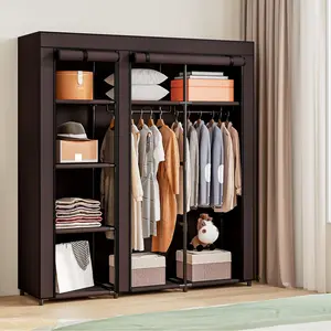 SUOERNUO Portable Wardrobe Closet Storage Organizer Metal Hanging Rack Non-Woven Fabric Rectangle Design for Bedroom with Large Capacity & Dustproof Feature