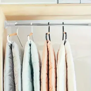 Space Saving Adjustable Wall Mounted Clothes Drying Rack, Retractable Telescopic Clothes Rail with Curtain Hooks, Durable No Drill Plastic Design for Bathroom, Bedroom, Living Room, Laundry & Balcony Storage, Clothes Hanging Rack