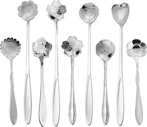 9 Pcs Flower Spoon Coffee Teaspoon Set, Stainless Steel Tea Spoon for Tea Party Decorations