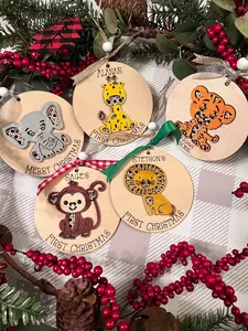 Customizable Rattan Animal Christmas Ornaments | Lion, Tiger, Giraffe, Monkey, Elephant