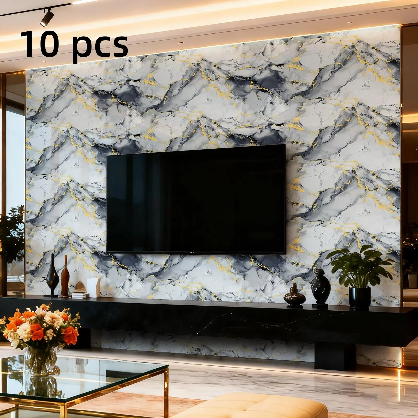 Marble Tile Wall Stickers Kitchen Bathroom Marble Backsplash Wallpaper Waterproof Self-Adhesive Wallpaper, Kitchen Wallpaper Peel and Stick, Modern Decorative Tiles for Renovation & Decoration Marble Pattern Wallpaper