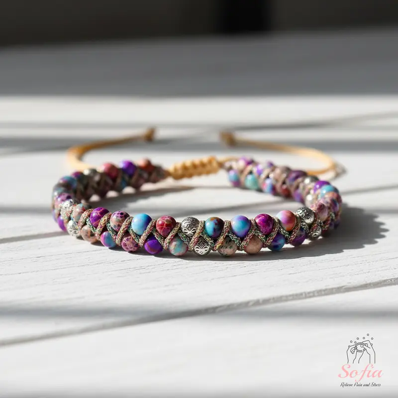 Sofia Natural Boho Sea Sediment Jasper Gemstone Bracelet Purple Stone Crystal Adjustable Bohemia Style for Daily Use Minimalist Gift