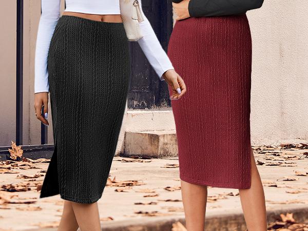 ZEAGOO Womens Knit Midi Skirts Casual Pencil Skirt High Waisted Long Skirts with Slit Elegant Work Office Skirts ZEAGOO Womens Knit Midi Skirts Casual Pencil Skirt High Waisted Long Skirts with Slit Elegant Work Office Skirts