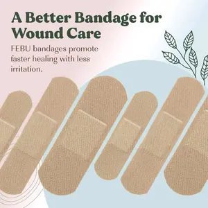 FEBU Eco-Friendly Bamboo Fabric Bandages PFAS-Free Hypoallergenic Fully Biodegradable for Everyday Cuts Scrapes & Abrasions