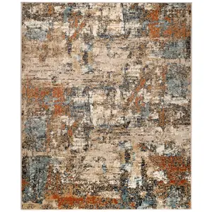 212 MAIN Orange Abstract Print Power Loom Area Rug, 2x3 ft. Rectangle, Contemporary Home Decor, Low Pile, Stain Resistant, High-Traffic Indoor Abstract Area Rugs, Home Decor Rug
